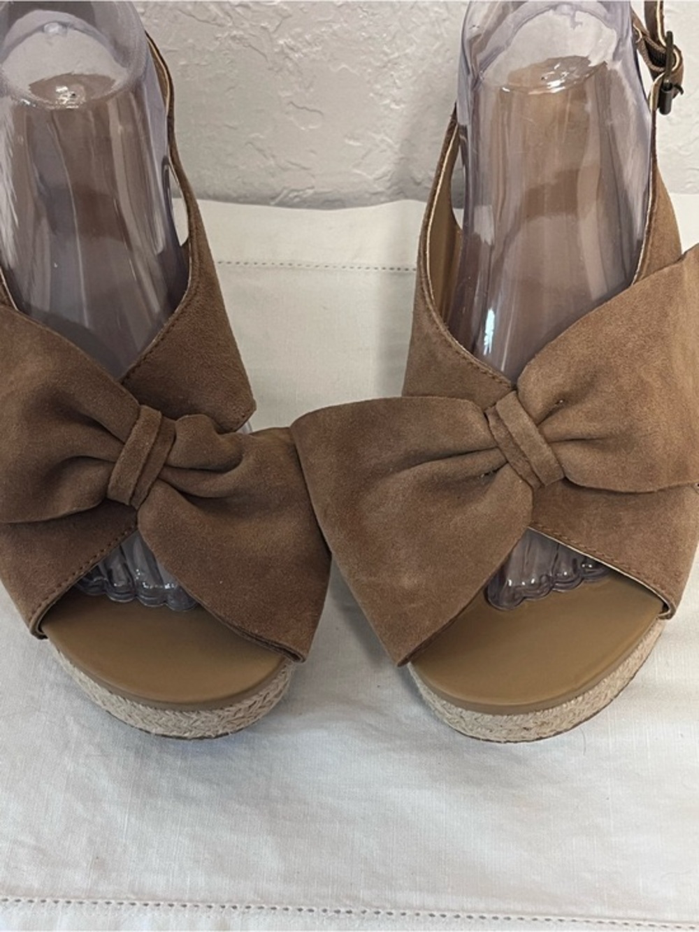 UGG Tan Espadrille Wedge Camila Suede Bow Slingback Chestnut Sandals SZ 9.5